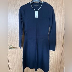 New Banana Republic Navy Blue Long Sleeve White Rim Sweater Dress Women’s XS
